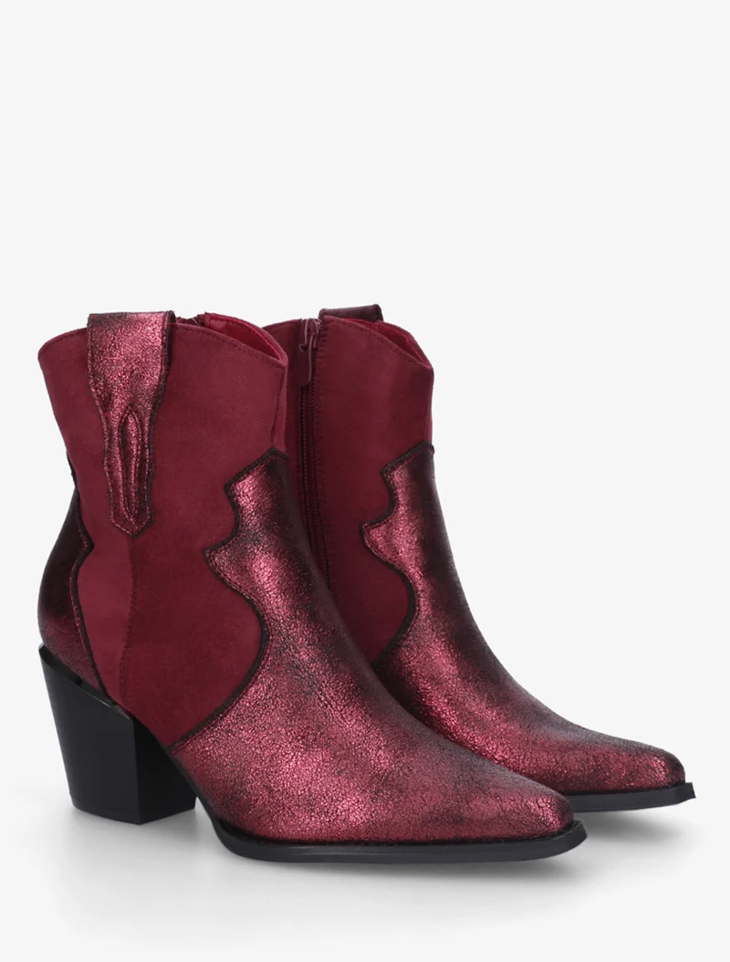 Bottines irisées style santiag - Lie de vin