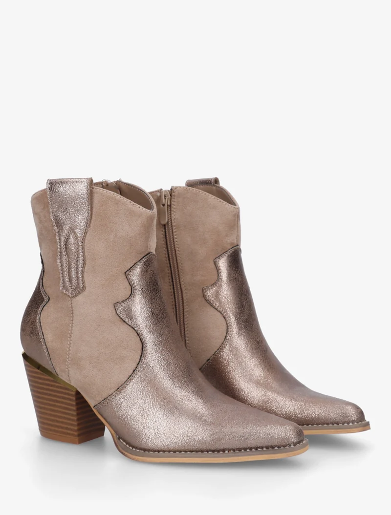 Bottines irisées style santiag - Taupe