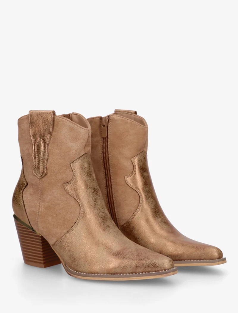 Bottines irisées style santiag - Camel
