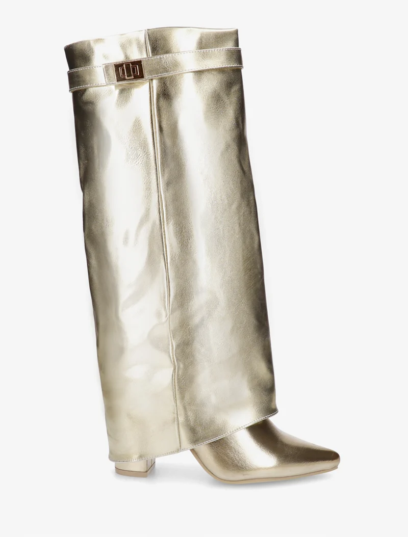 Bottes en simili à talon et revers - Or