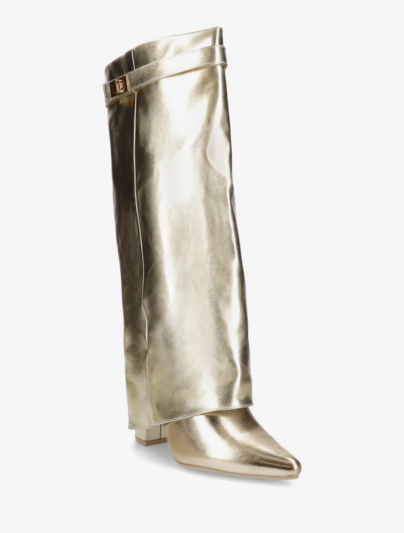 Bottes en simili à talon et revers - Or