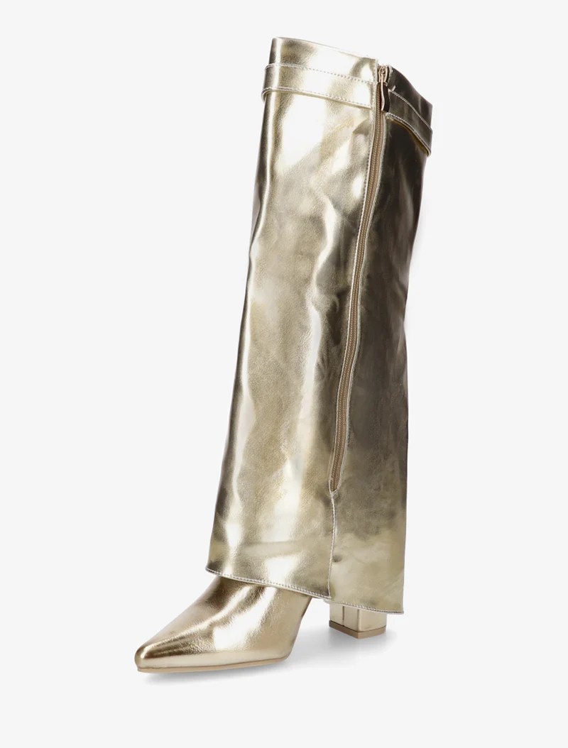 Bottes en simili à talon et revers - Or