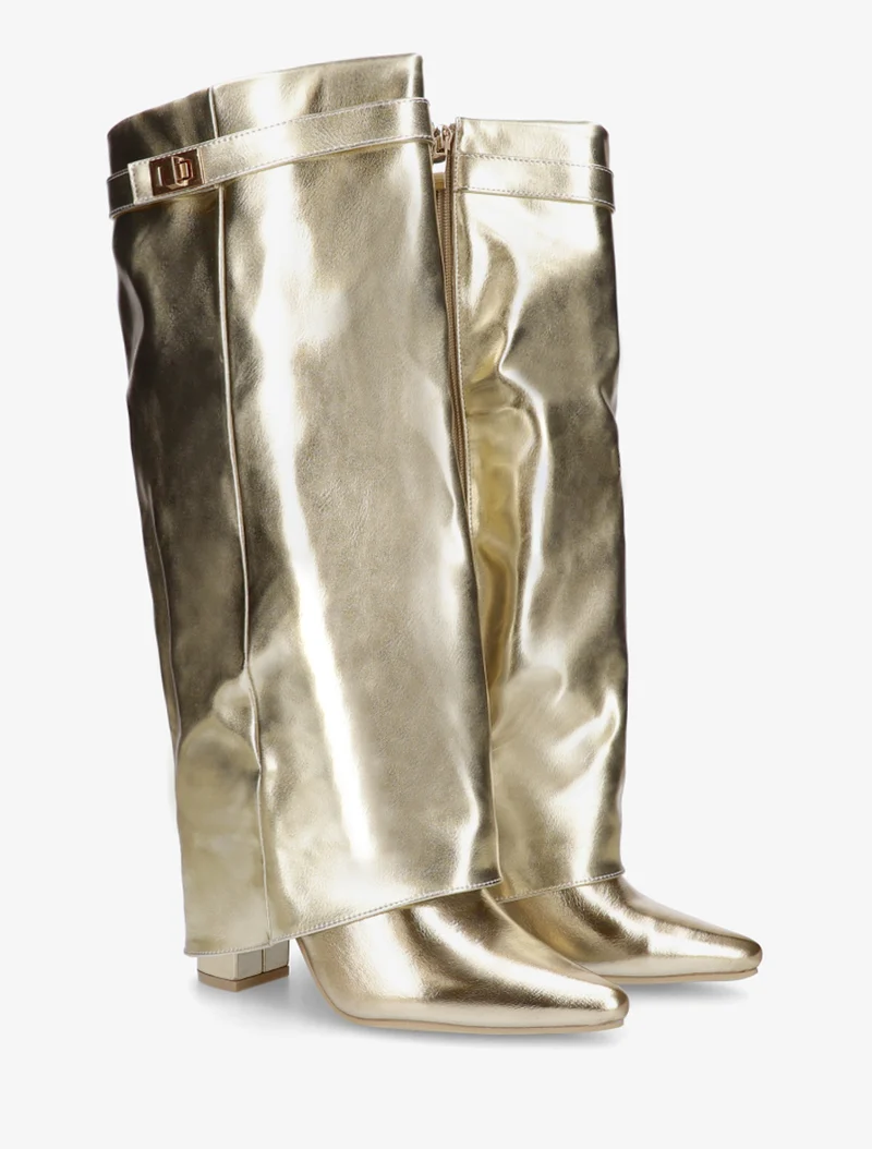 Bottes en simili à talon et revers - Or