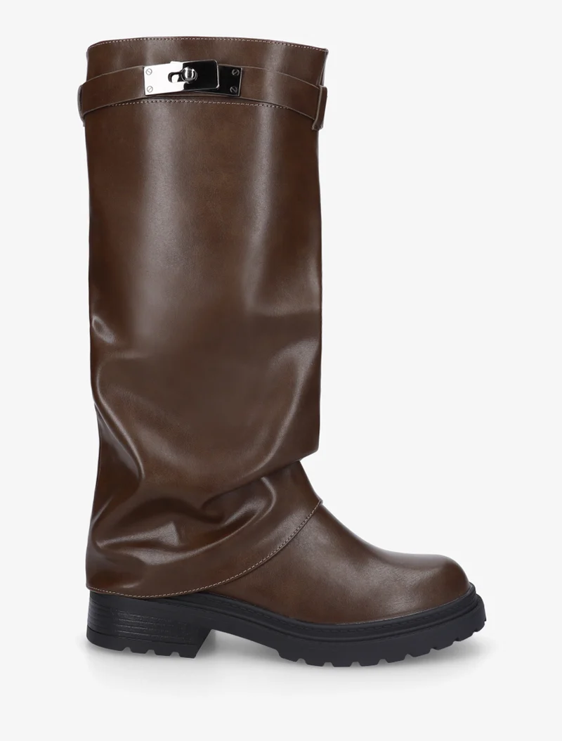 Bottes à revers en simili - Marron