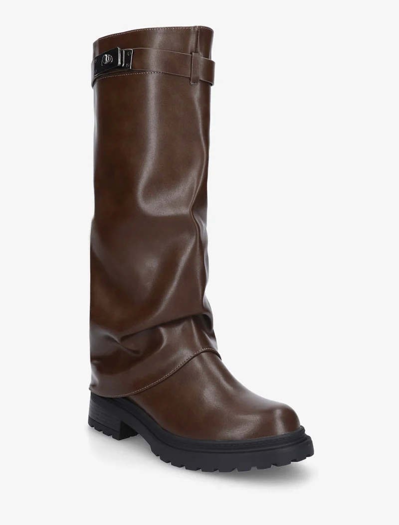 Bottes à revers en simili - Marron