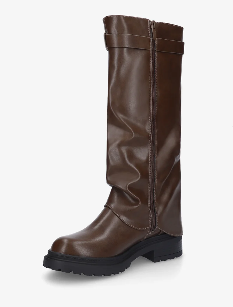Bottes à revers en simili - Marron
