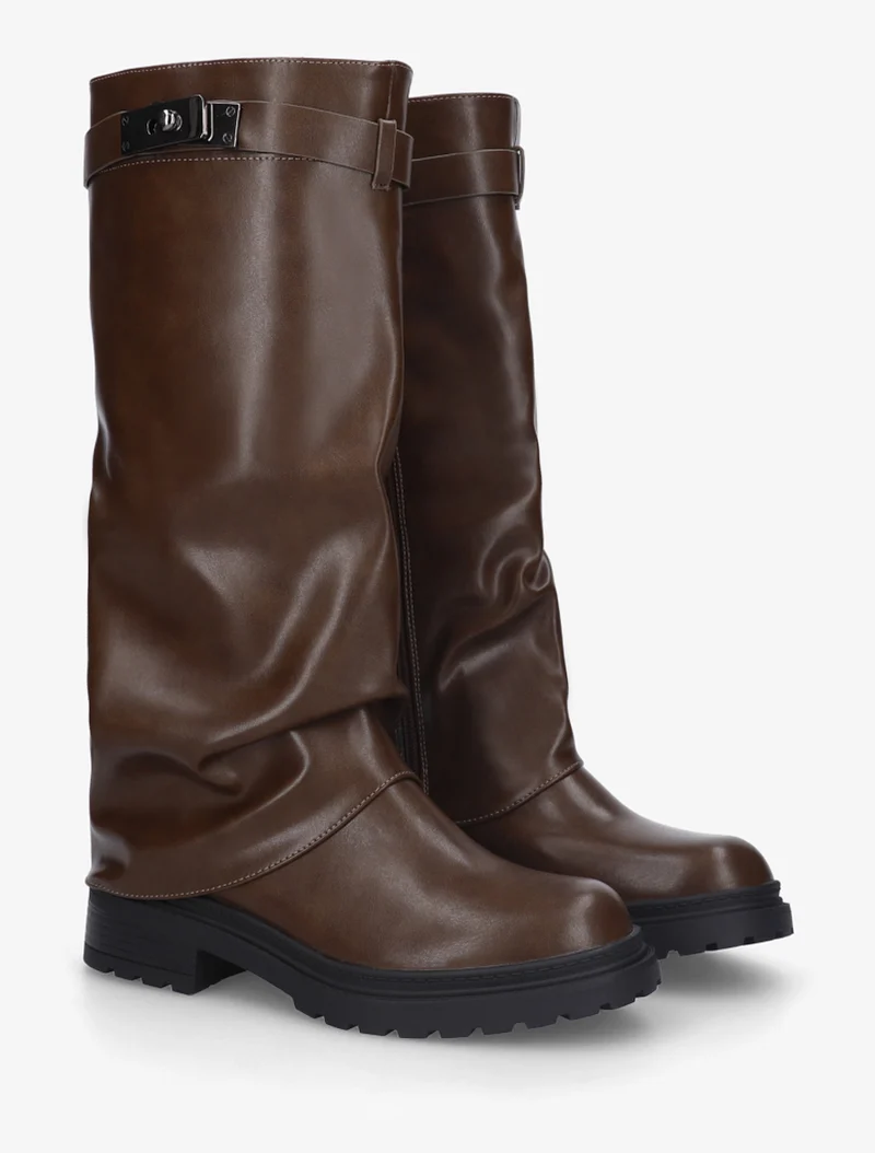 Bottes à revers en simili - Marron