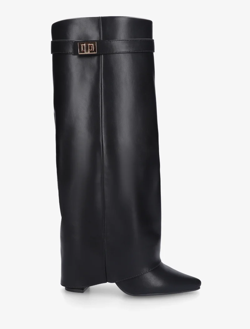 Bottes en simili à talon et revers - Noir