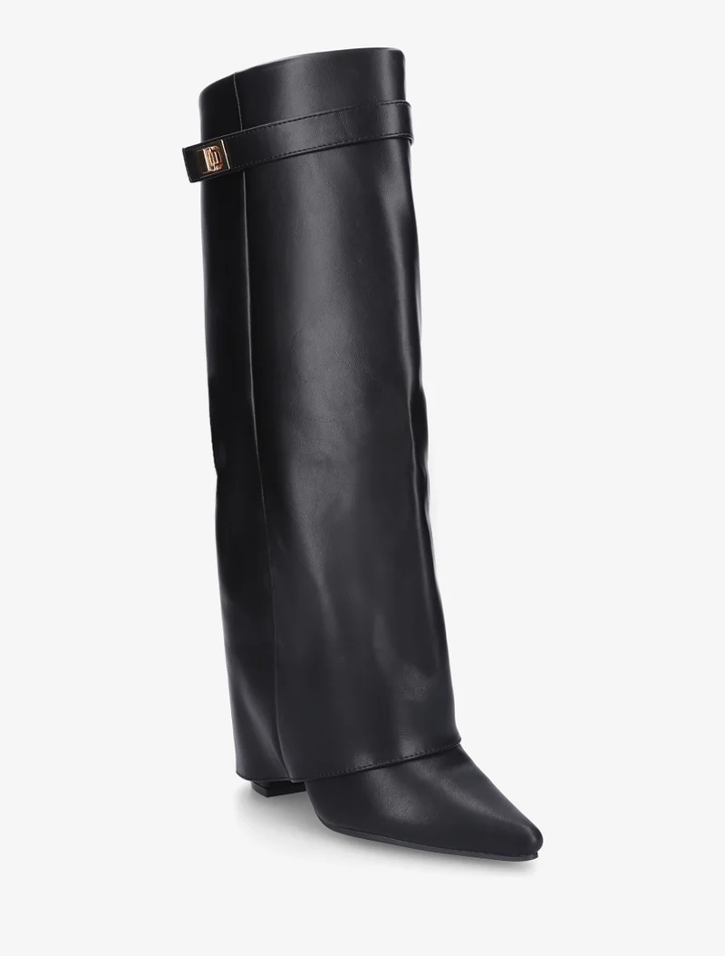 Bottes en simili à talon et revers - Noir
