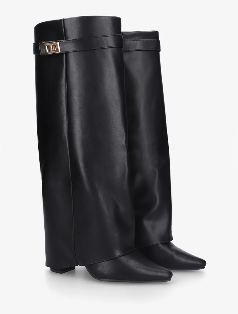 Bottes en simili à talon et revers - Noir
