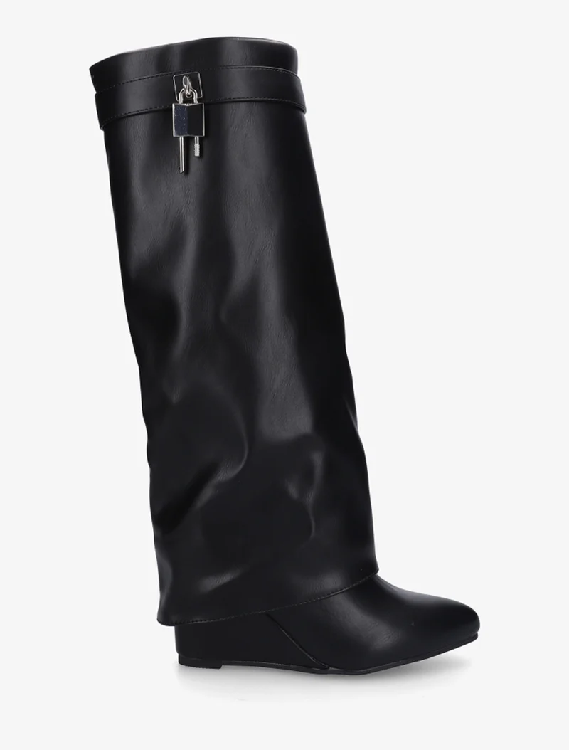 Bottes à talon compensé et revers - Noir