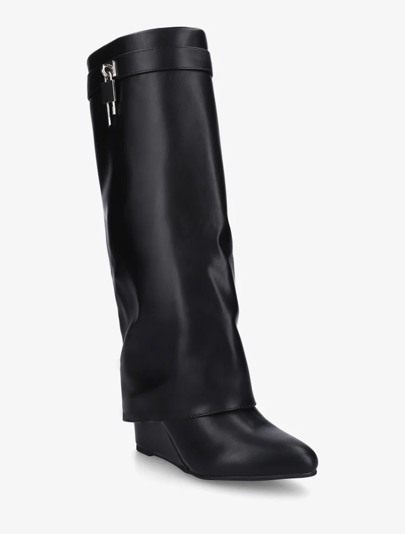 Bottes à talon compensé et revers - Noir