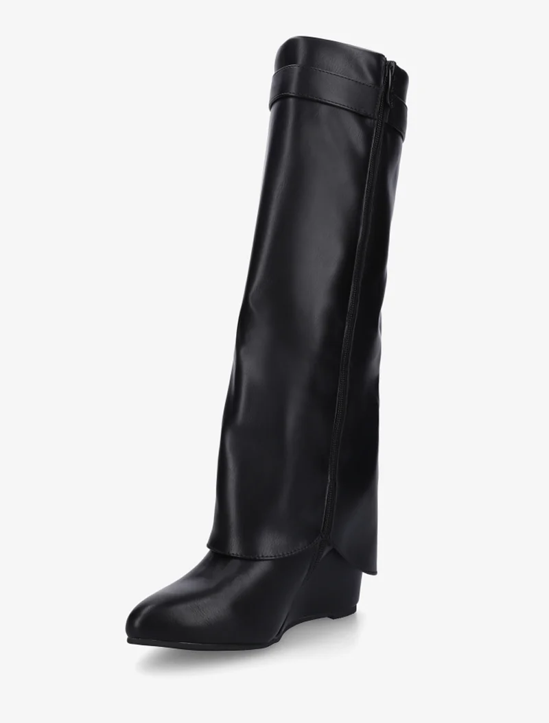 Bottes à talon compensé et revers - Noir