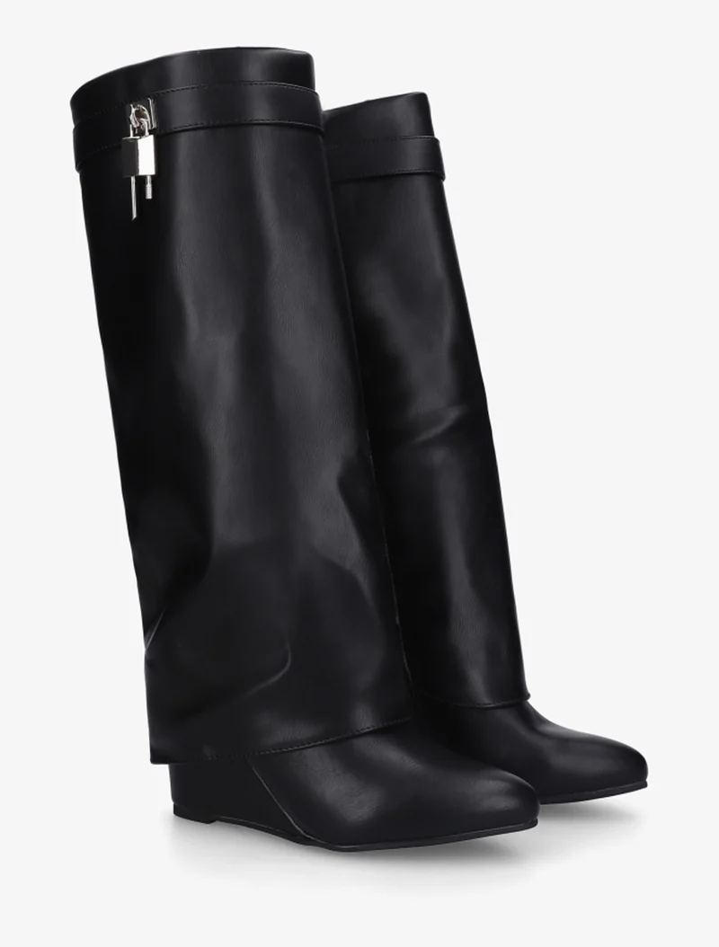 Bottes à talon compensé et revers - Noir