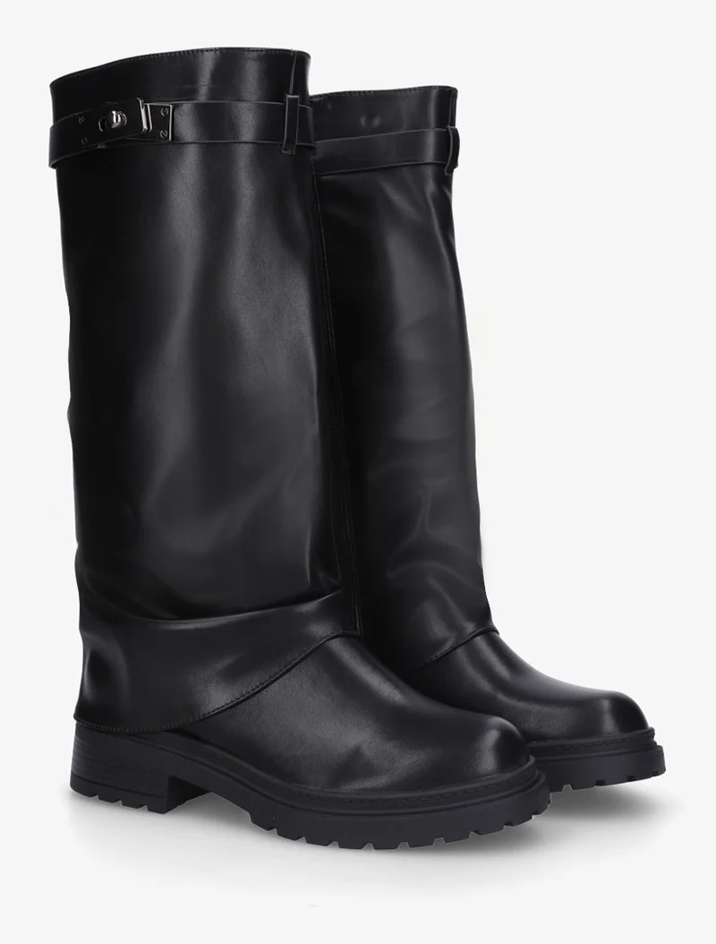 Bottes à revers en simili - Noir