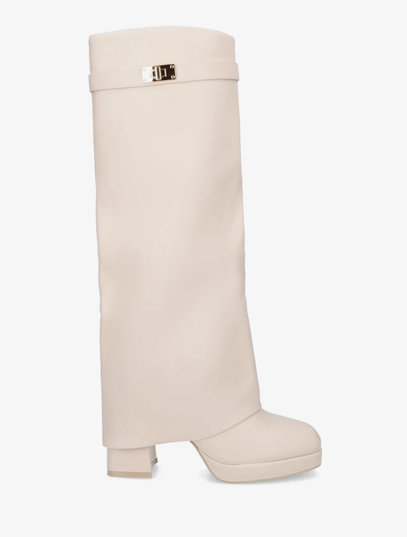 Bottes à revers et boucle décorative - Beige