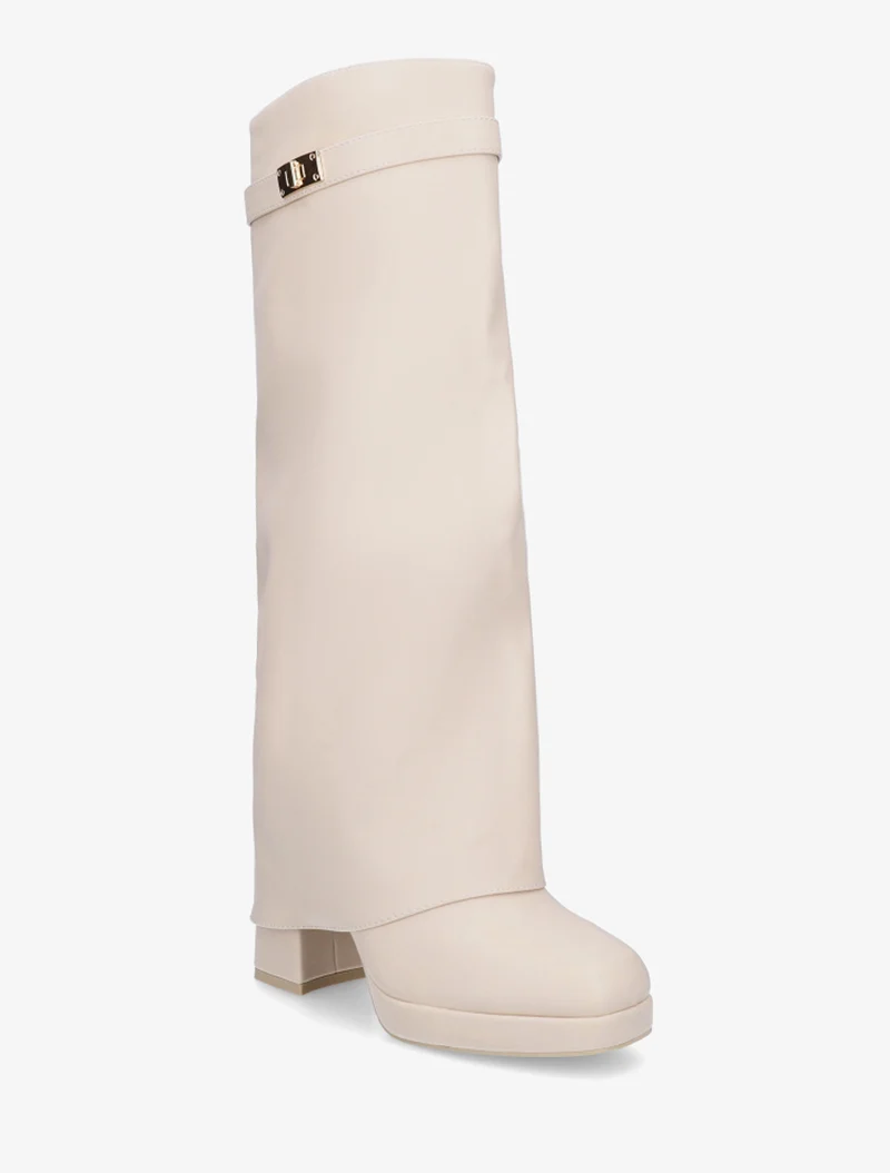 Bottes à revers et boucle décorative - Beige