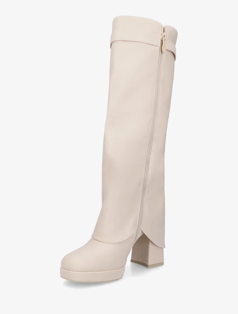 Bottes à revers et boucle décorative - Beige