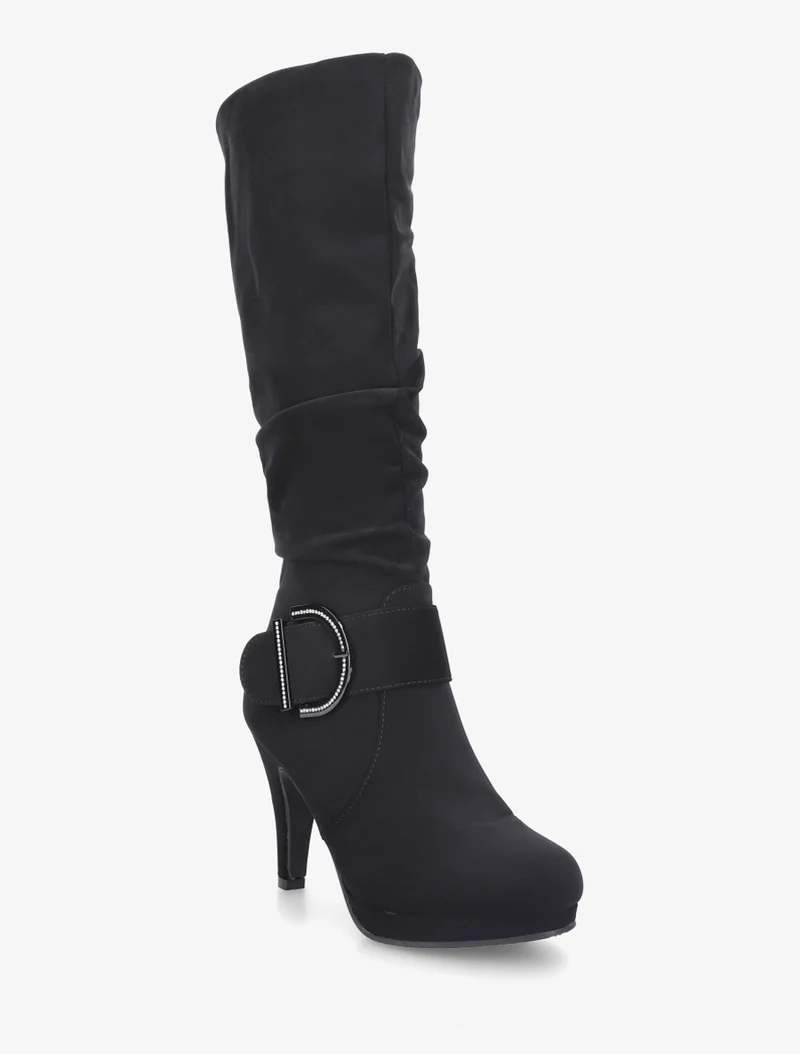 Bottes unies effet nubuck à boucle strassée - Noir