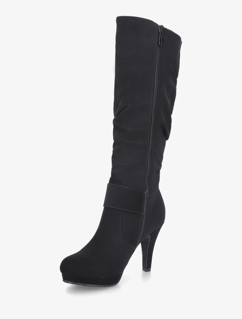 Bottes unies effet nubuck à boucle strassée - Noir