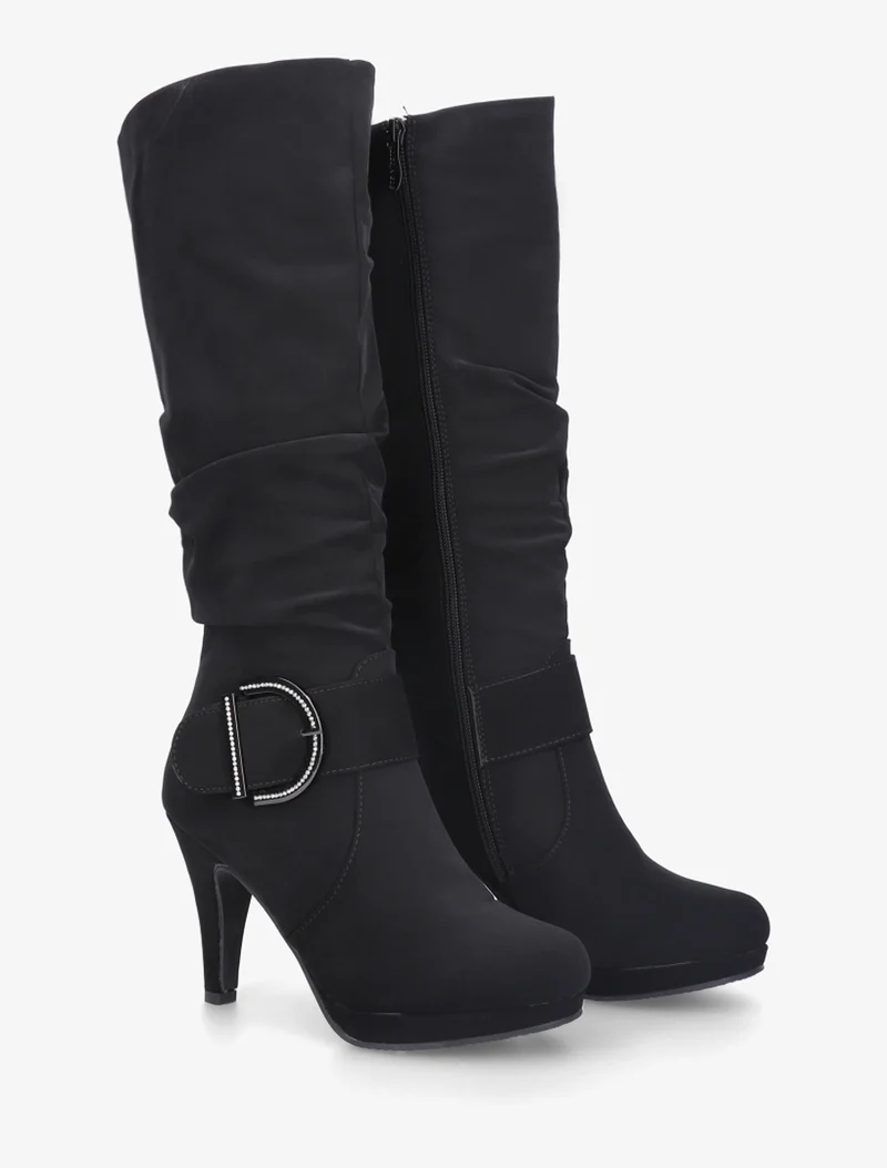 Bottes unies effet nubuck à boucle strassée - Noir