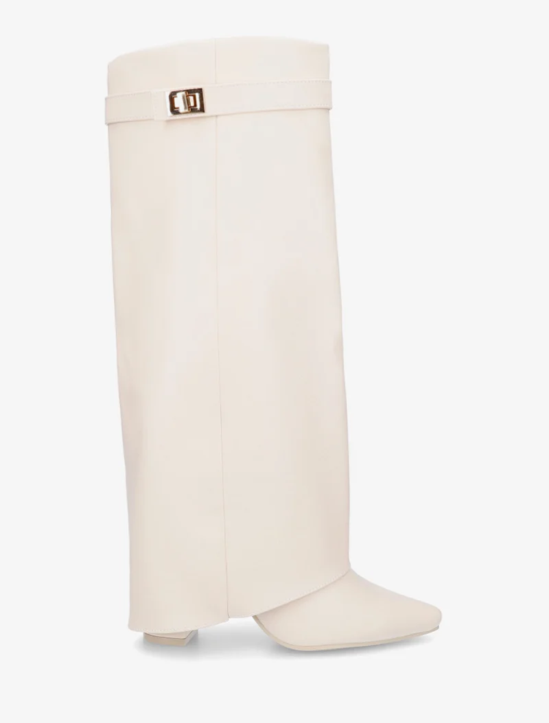 Bottes en simili à talon et revers - Beige