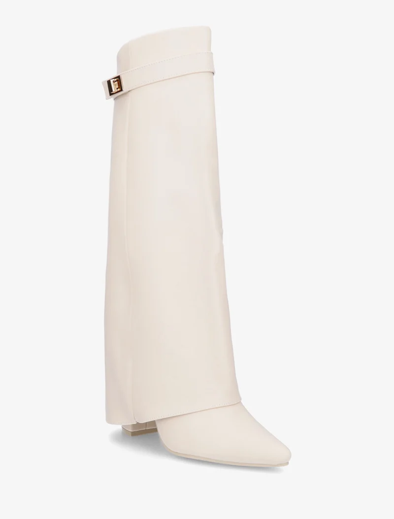 Bottes en simili à talon et revers - Beige