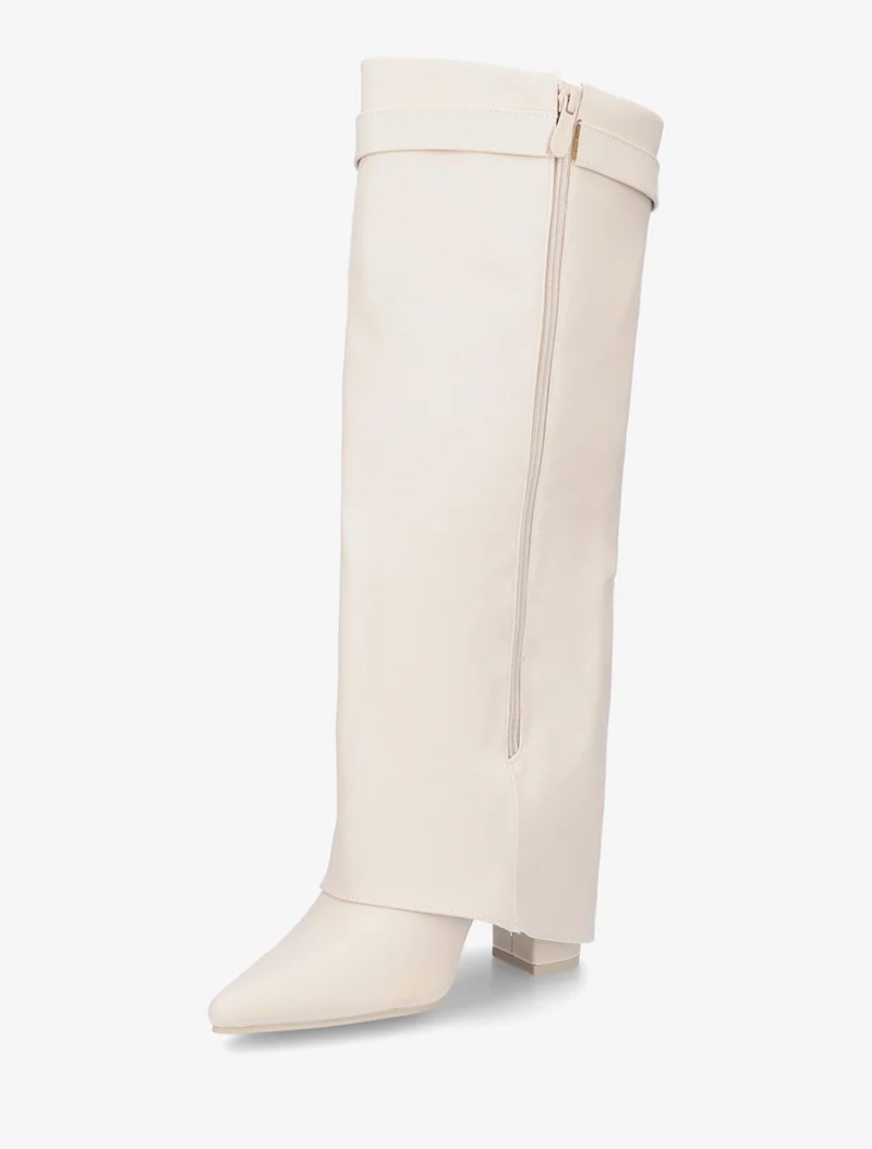 Bottes en simili à talon et revers - Beige