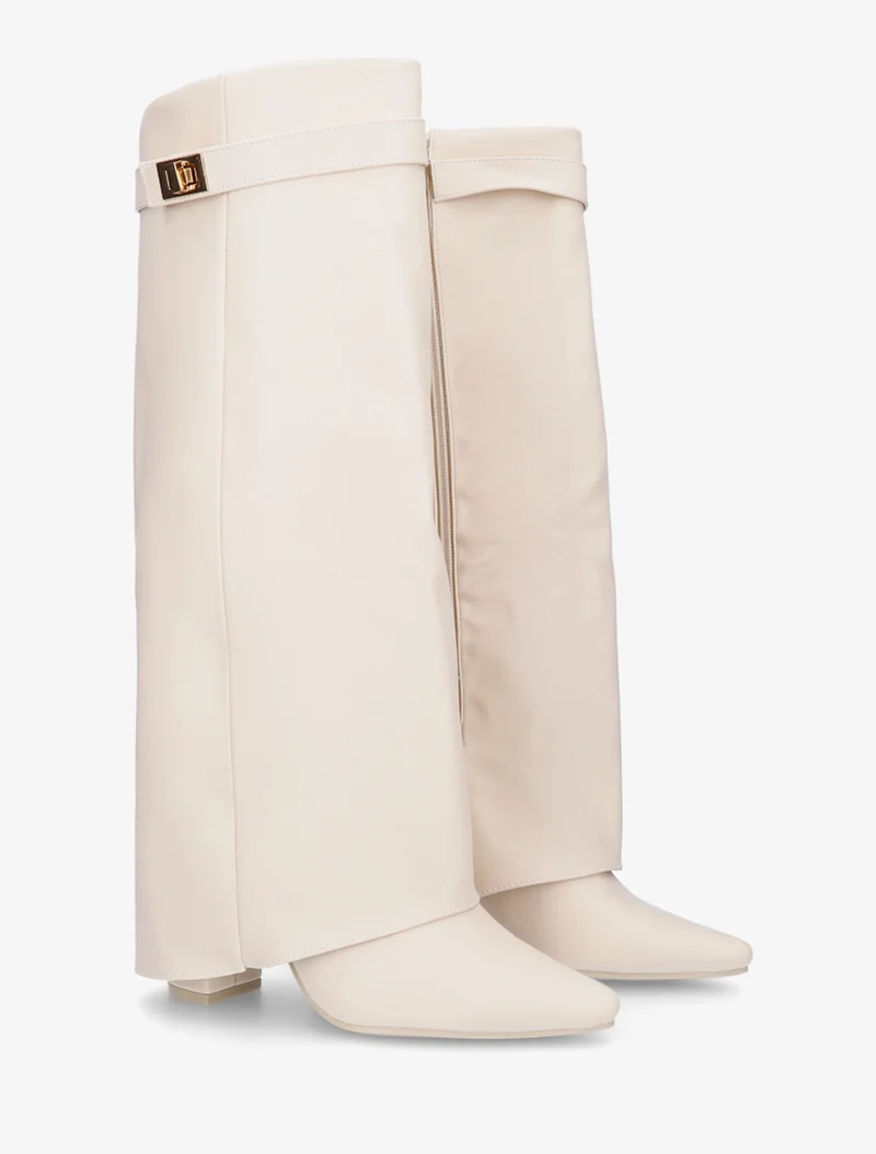 Bottes en simili à talon et revers - Beige
