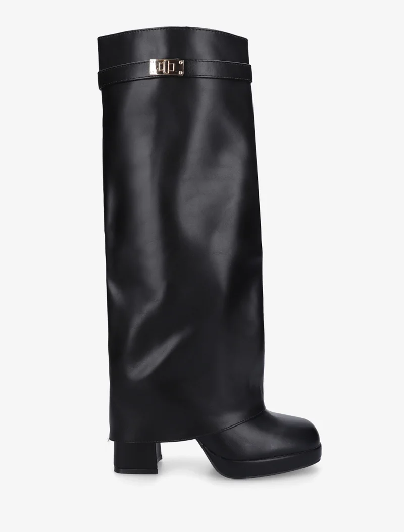 Bottes à revers et boucle décorative - Noir