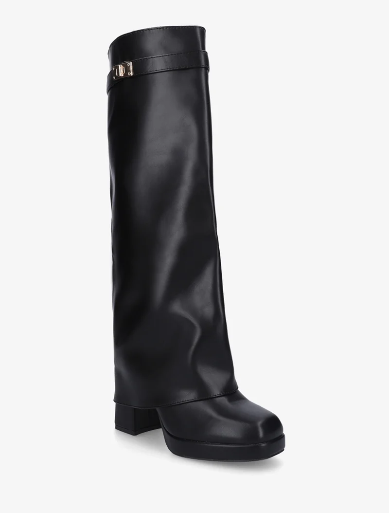 Bottes à revers et boucle décorative - Noir