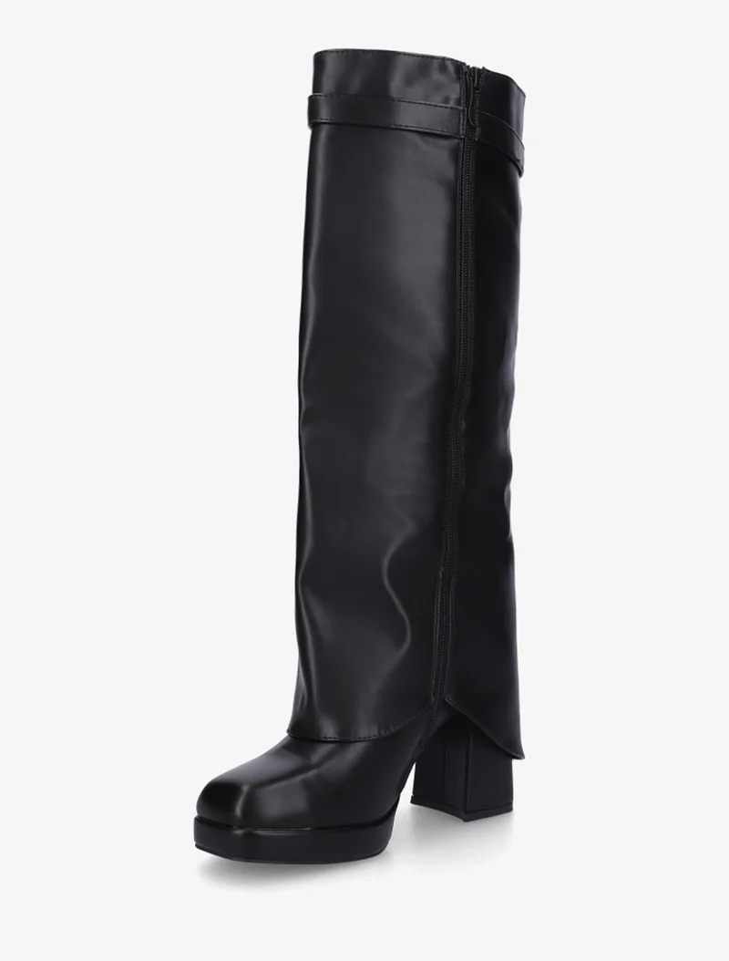 Bottes à revers et boucle décorative - Noir