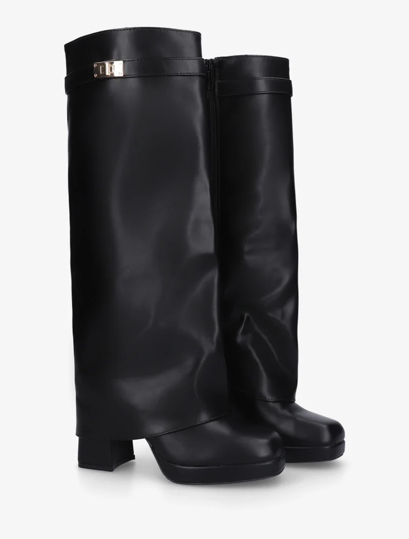 Bottes à revers et boucle décorative - Noir