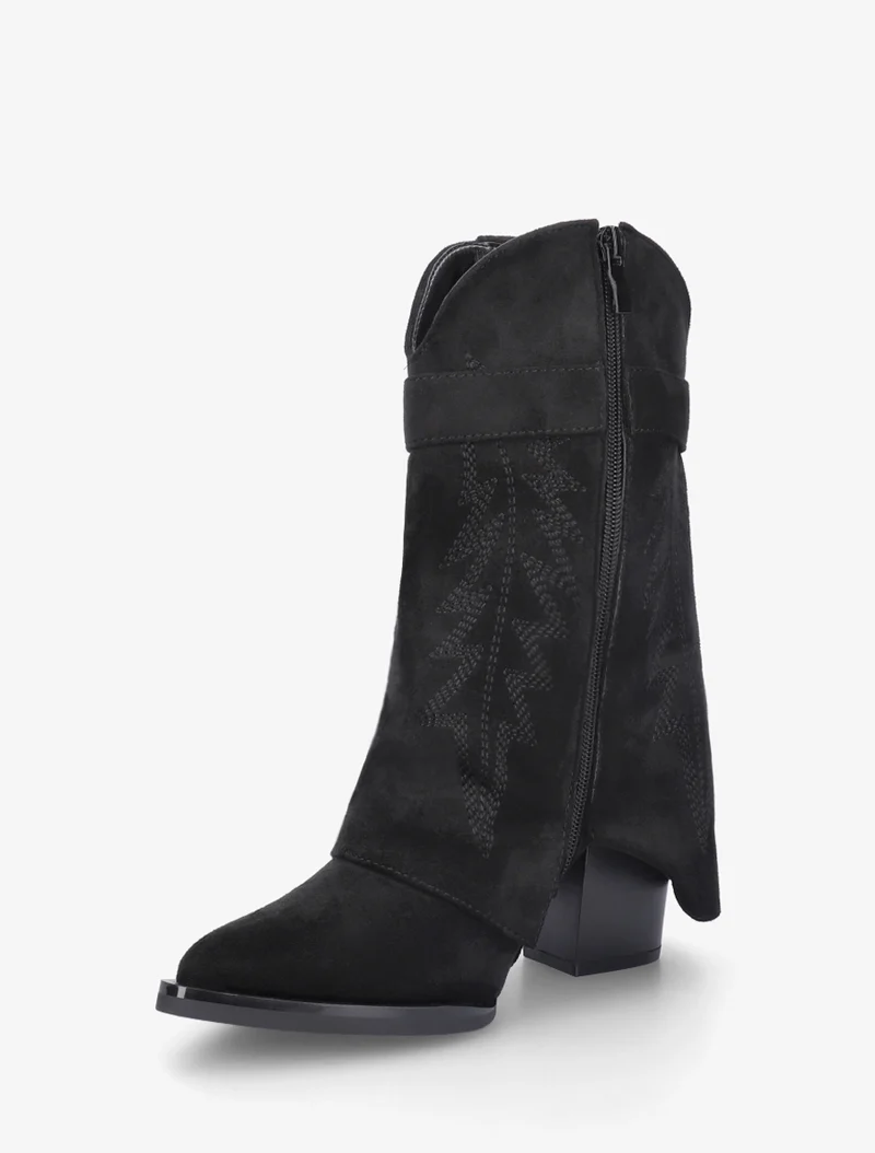 Bottines style santiags brodées à cadenas - Noir
