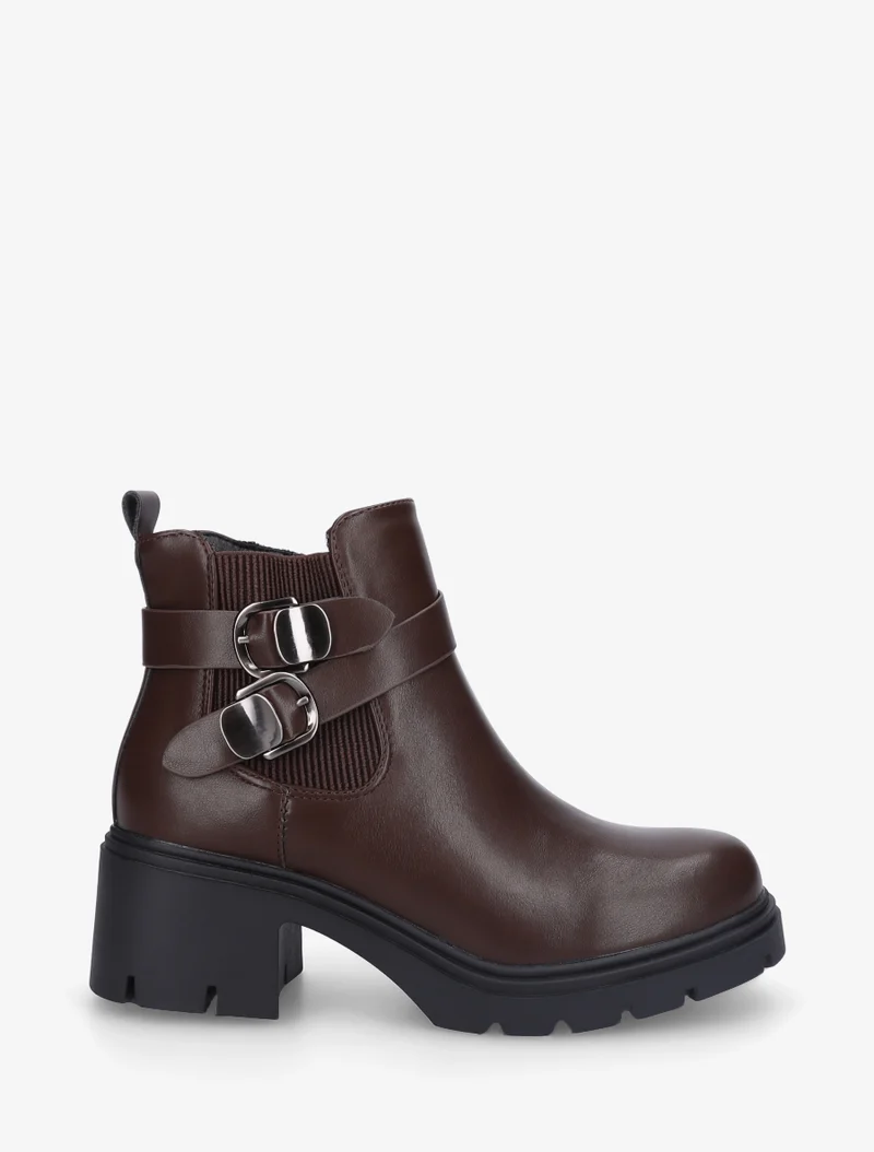 Bottines élastiquées à double boucles - Marron