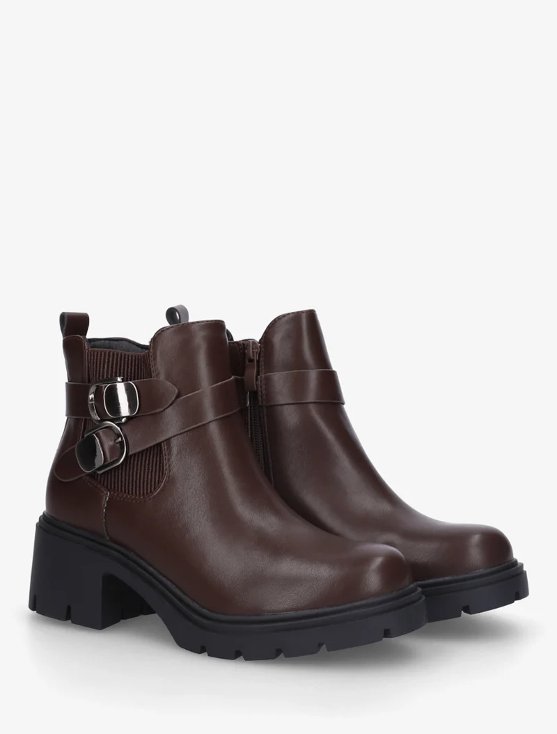 Bottines élastiquées à double boucles - Marron