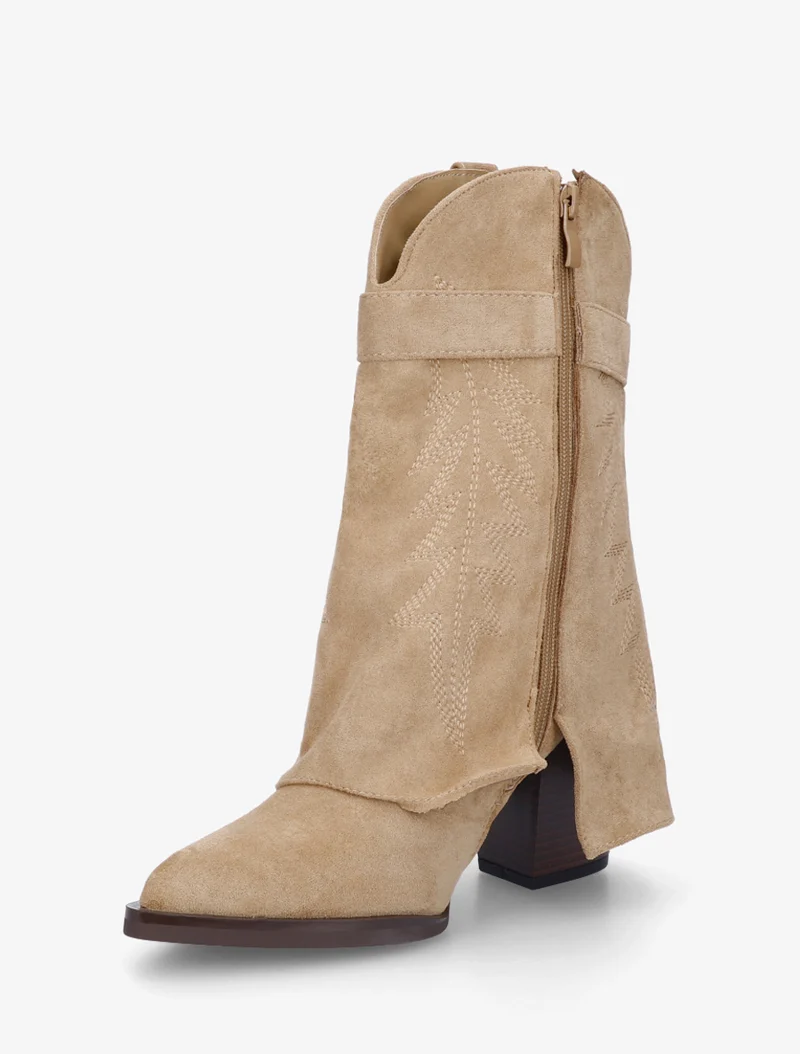 Bottines style santiags brodées à cadenas - Taupe