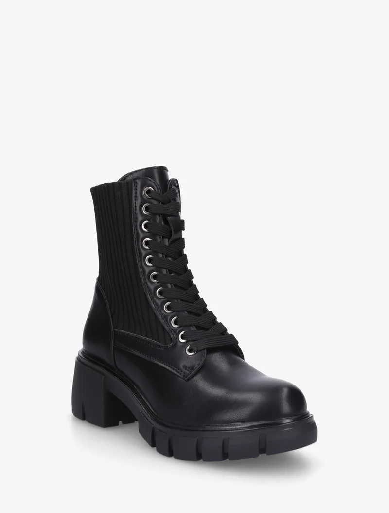 Bottines montantes bi-matière à lacets - Noir
