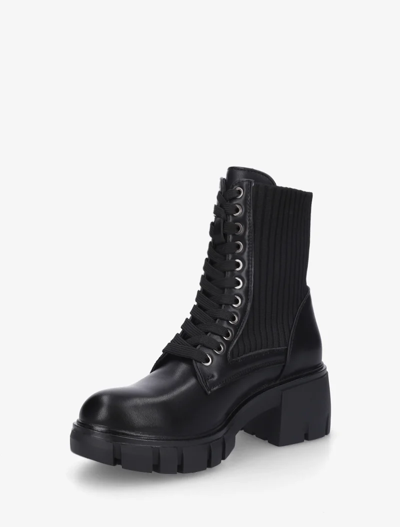 Bottines montantes bi-matière à lacets - Noir