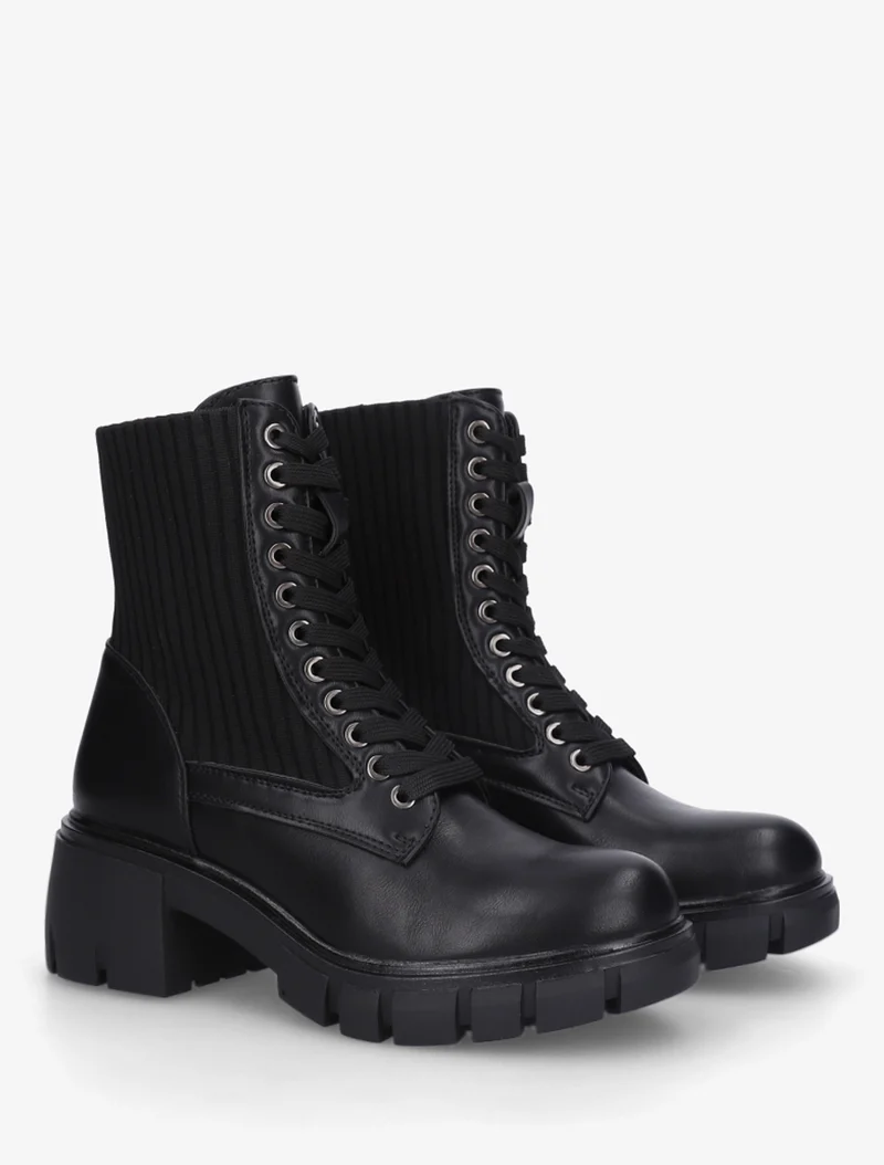 Bottines montantes bi-matière à lacets - Noir