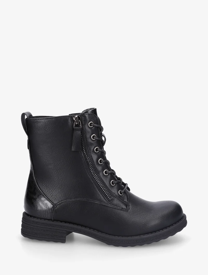 Bottines en simili à lacets et zip décoratif - Noir