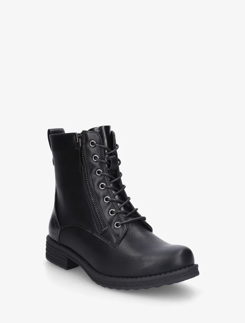 Bottines en simili à lacets et zip décoratif - Noir