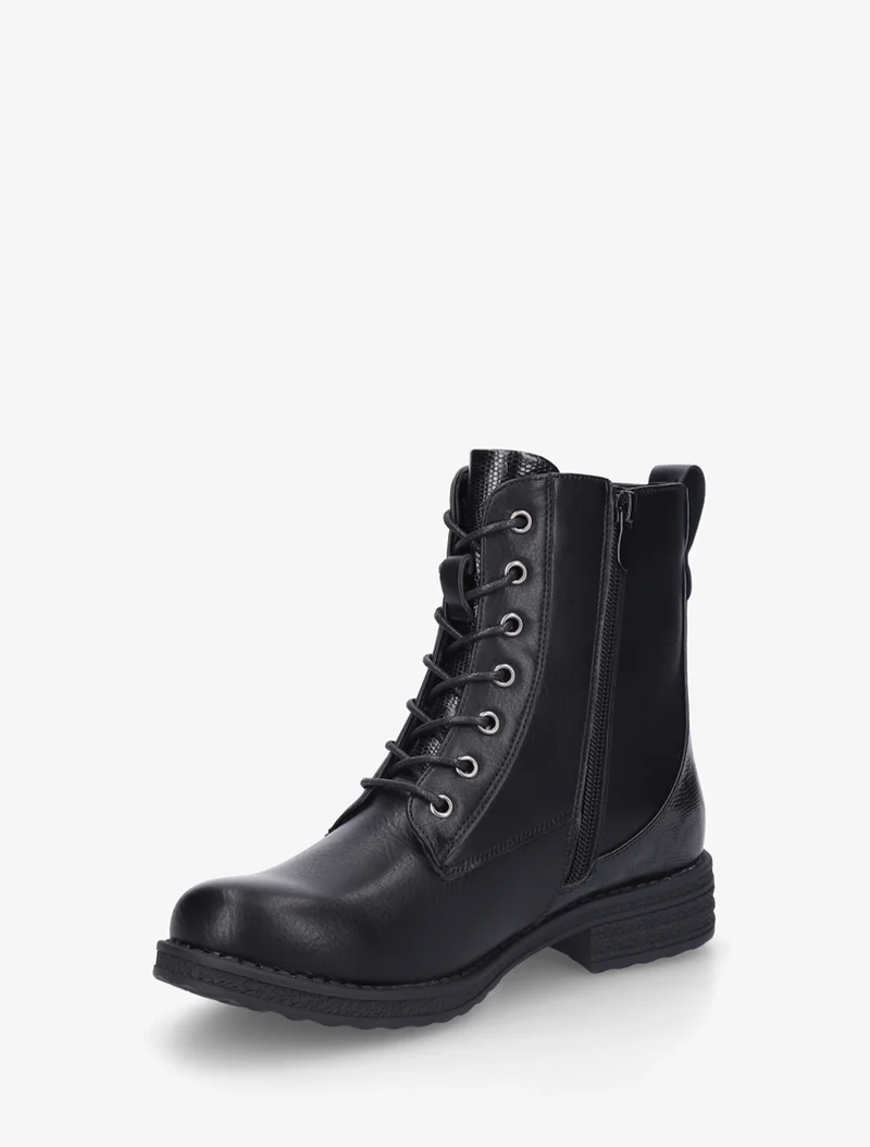 Bottines en simili à lacets et zip décoratif - Noir