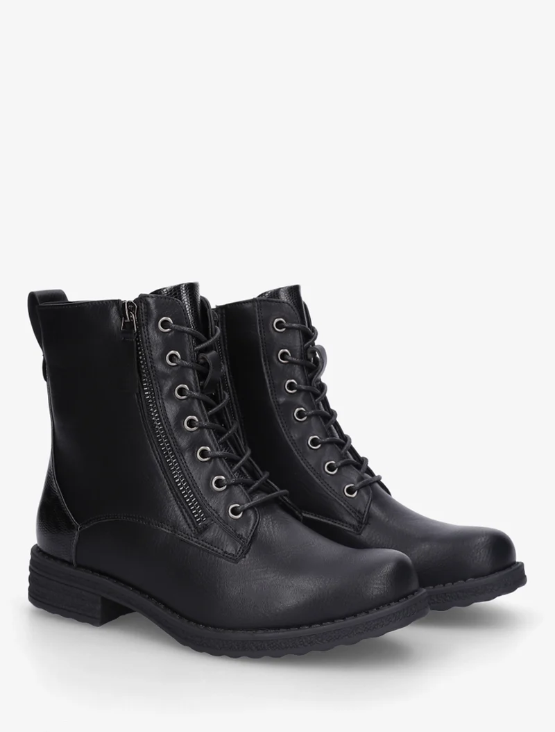 Bottines en simili à lacets et zip décoratif - Noir