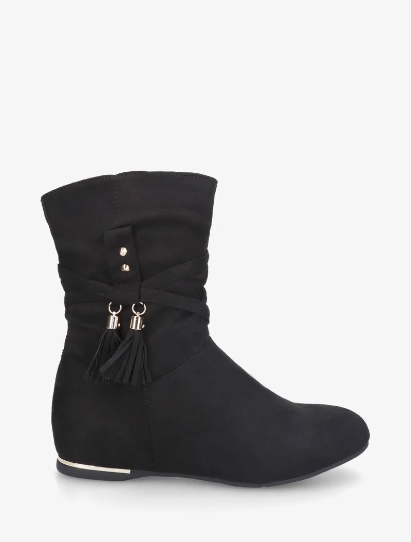 Bottines montantes en suédine à franges - Noir