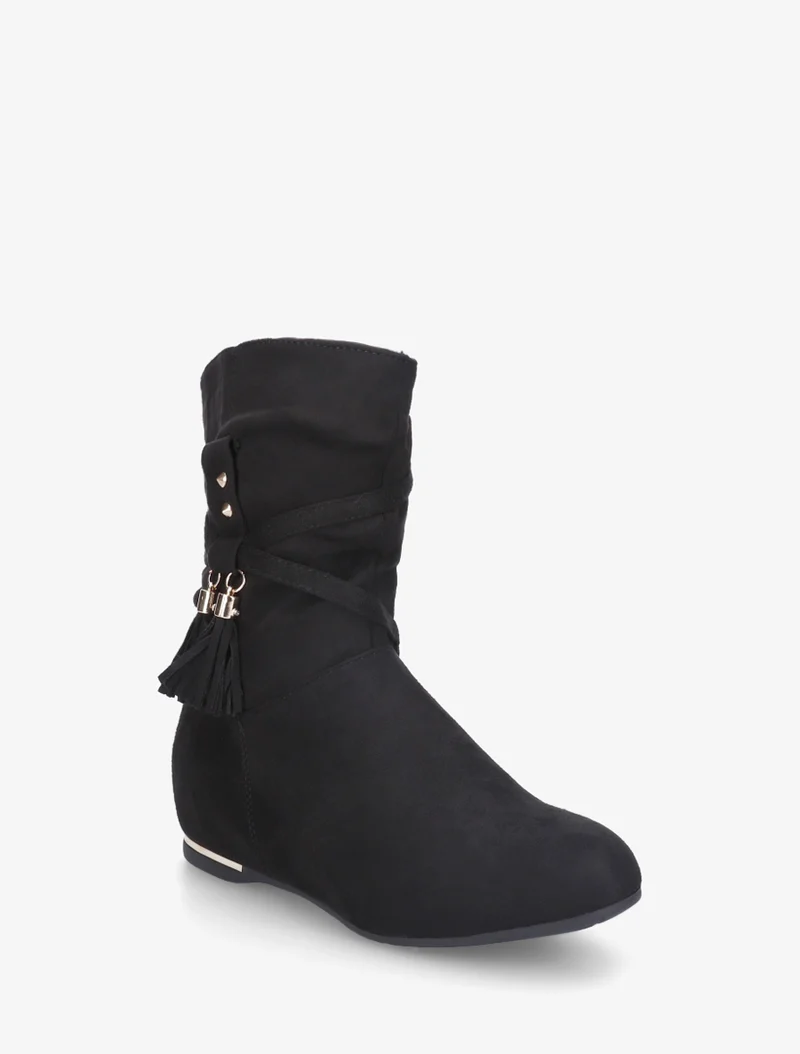Bottines montantes en suédine à franges - Noir