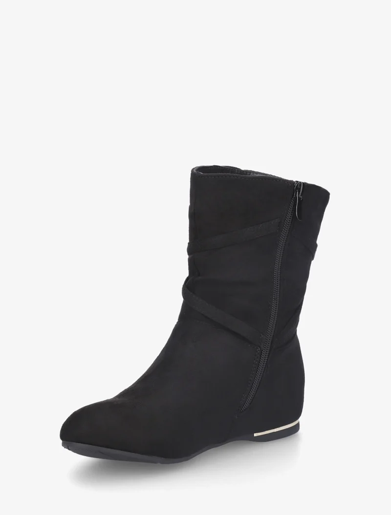 Bottines montantes en suédine à franges - Noir