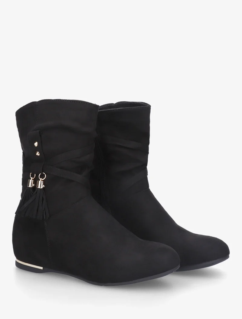 Bottines montantes en suédine à franges - Noir