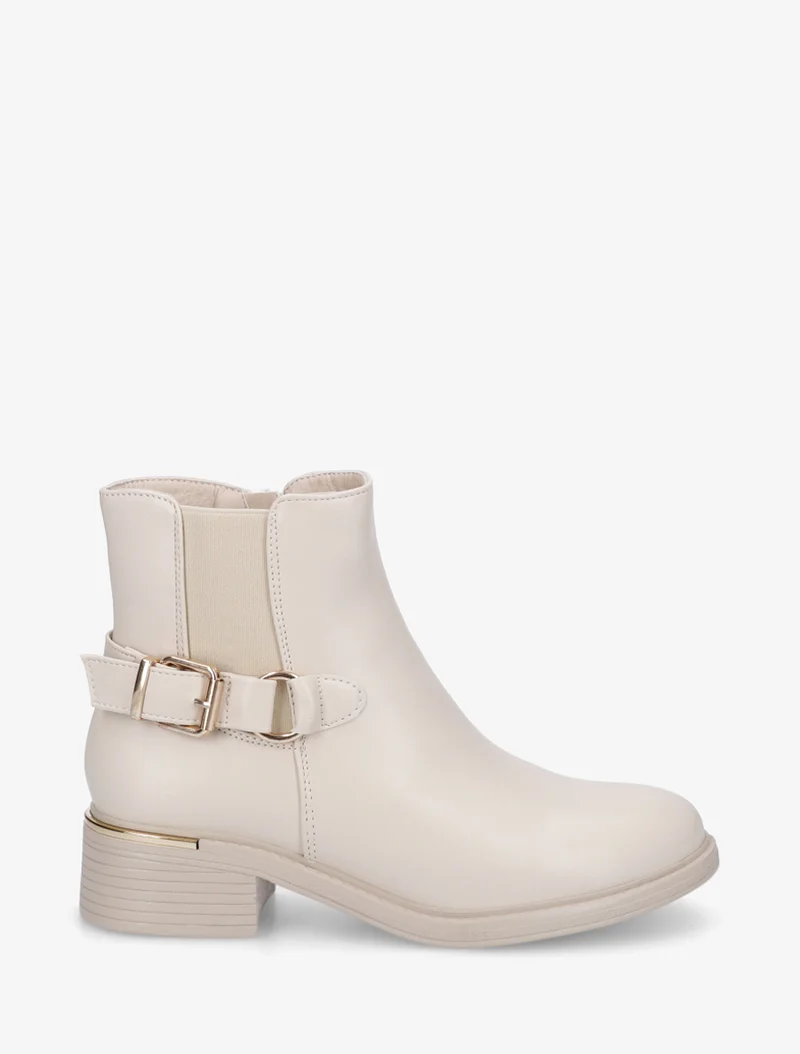 Bottines élastiquées à boucle - Beige