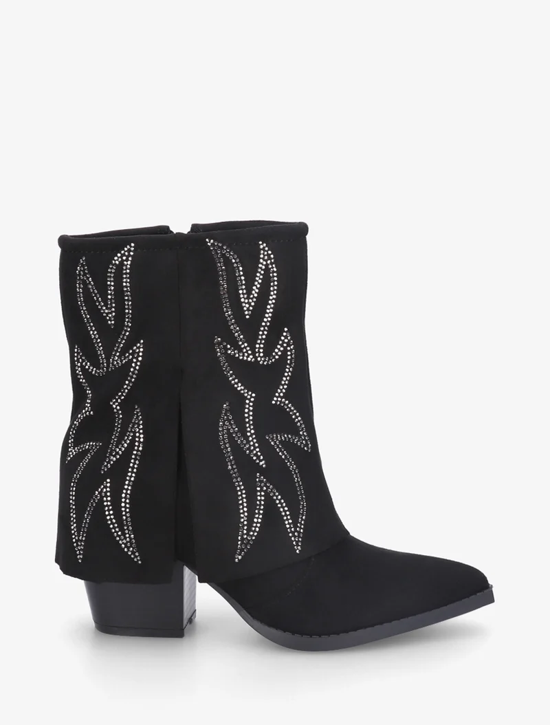 Bottines style santiags à strass - Noir